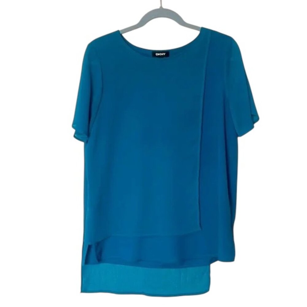 DKNY Short Sleeve Blouse Shirt Top Layered Tunic Size S
